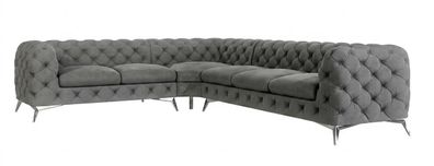 Großes graues L-förmiges Ecksofa gestepptes Sofa Chesterfield Klassiker