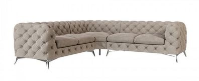 Großes beiges Ecksofa in L-Form Gestepptes Stoffsofa Chesterfield Klassiker