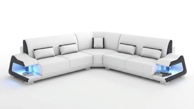 Modern Ecksofa L-Form Weiß LED Elegant Exklusiv Design Premium Komfort *
