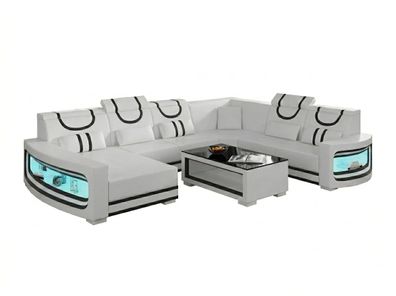 Wohnlandschaft U-Form Weiß LED Modern Wohnzimmer Couch Design Möbel