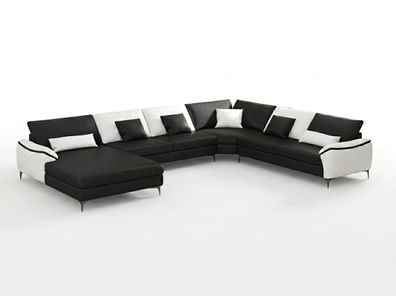 Leder Ecksofa U-Form Modern Sofa Schwarz Couch Design Wohnlandschaft *