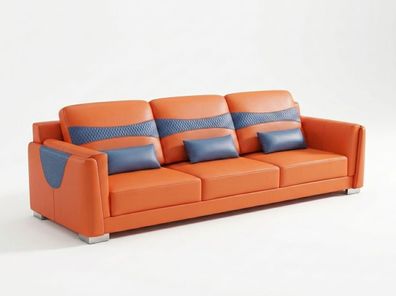 Leder Sofa 3 Sitzer Modern Orange Couch Design Polstersofa Wohnzimmer *