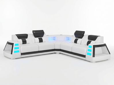 Ecksofa L-Form Weiß LED Modern Wohnzimmer Sofa Design Möbel Praktisch *