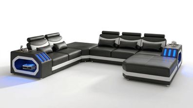 Modern Wohnlandschaft U-Form Modern Schwarz LED Sofa Top Couch Luxus *