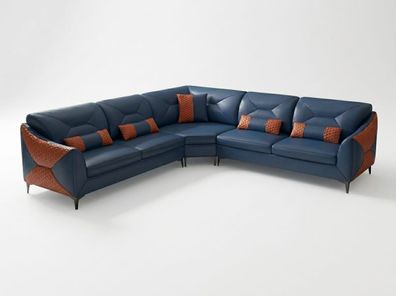 Leder Ecksofa L-Form Modern Blau Orange Couch Design Wohnzimmer Sofa *