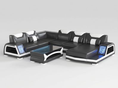 Wohnlandschaft Schwarz Weiß U-Form Modern Wohnzimmer Sofa Couch Design