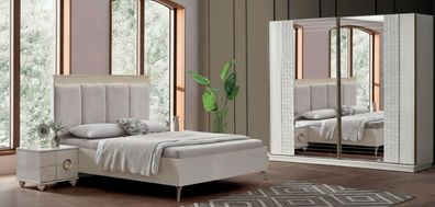 Luxuriöses Schlafzimmer Textilbett 2x Nachttische Edler Schrank