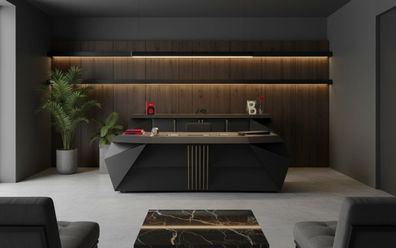 Exklusiver Schreibtisch Schwarz mit Design Gestell Chefbüro
