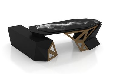 Moderner Design Schreibtisch Schwarz Gold mit Stauraum Modern