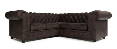 Braunes Ecksofa in L-Form Gestepptes Stoffsofa Chesterfield Klassiker