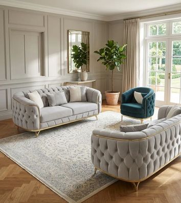Luxuriöse Chesterfield Polstergarnitur Exklusive Stoffsofas Sessel