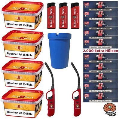Pall Mall Volumentabak Mega Box 4x 145g, 2000 Red Xtra Hülsen, Zubehör