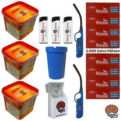 Pall Mall Volumentabak Maxi Box 3x 310g, Winston Extra Hülsen, Feuerzeuge