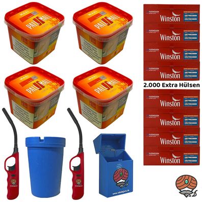 Pall Mall Volumentabak Maxi Box 4x 310g, Extra Hülsen, Zigarettenbox, Ascher