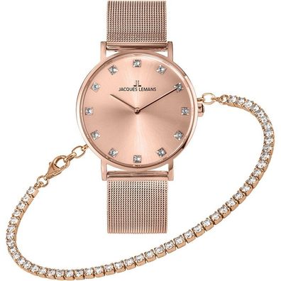 Jacques Lemans 1-2142C-SET Uhr mit Armschmuck Damen Silber mit Topas