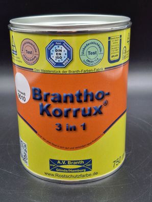750 ml Brantho Korrux 3in1 reinweiß 9010 Rostschutz & Metallschutzfarbe