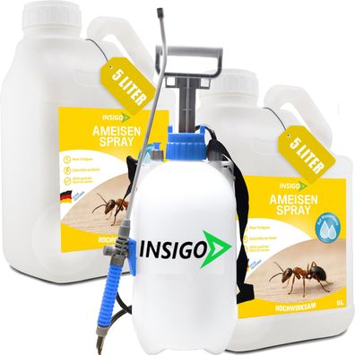 INSIGO 2x5L + 5L Sprüher Ameisenspray Ameisenmittel Ameisenschutz Abwehr fernhalten