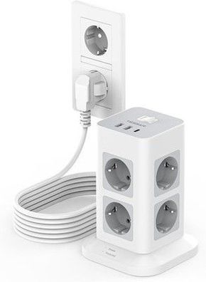 TESSAN 8 Fach Mehrfachsteckdose mit USB C, 3M Verlängerungskabel, Steckdose