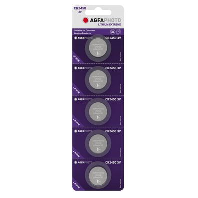 Agfaphoto Batterie Lithium Knopfzelle CR2450 3V Extreme CR 2450 5er Blister