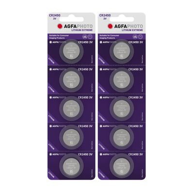 2x 5er Blister Agfaphoto Batterie Lithium Knopfzelle CR2450 3V Extreme CR 2450