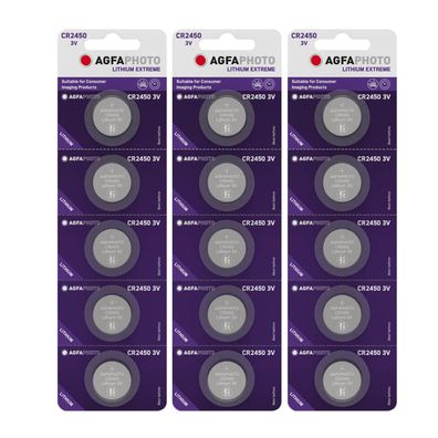 3x 5er Blister Agfaphoto Batterie Lithium Knopfzelle CR2450 3V Extreme CR 2450