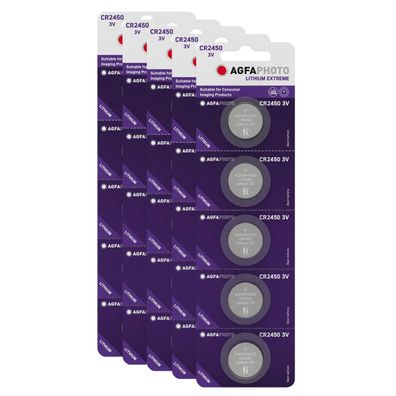 5x 5er Blister Agfaphoto Batterie Lithium Knopfzelle CR2450 3V Extreme CR 2450