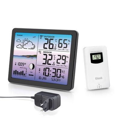 Uzoli Funk-Wetterstation mit Außensensor Farbdisplay Mondphase EM3566D