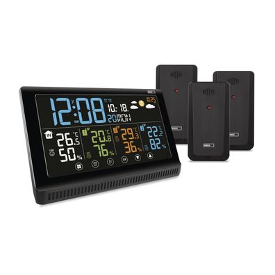 EMOS Funk-Wetterstation mit 3 Außensensoren USB Farbdisplay schwarz E8614