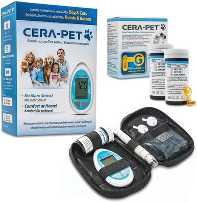 Cera-Pet Blutzuckermessgerät für Hunde und Katzen + 50 Blutzuckertest + 50 Lanzetten