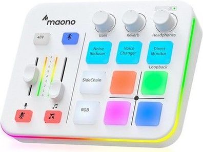 MAONO Gaming Audio Mixer, Streaming RGB PC Mischpult mit XLR Interface, 48V Weiß