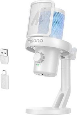 MAONO Mikrofon Kabellos für PC, Gaming Mikrofon, AI-Stimmänderung, DM40 Weiß
