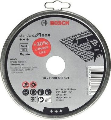 Bosch Professional 10 Stück Trennscheibe für Inox Rapido WA 60 T BF, Ø 125 mm