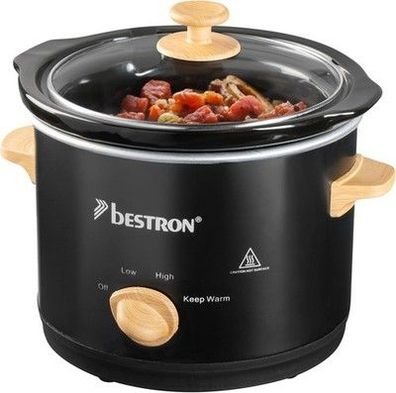 Bestron Slowcooker für 2 Personen, Schongarer, Keramik-Pfanne & Glasdeckel 1,5L