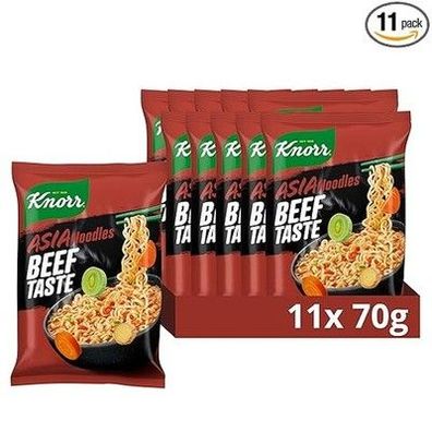 Knorr Instant Nudeln Beef Taste Asia Snack fertig in 3 Minuten (11 x 70 g)