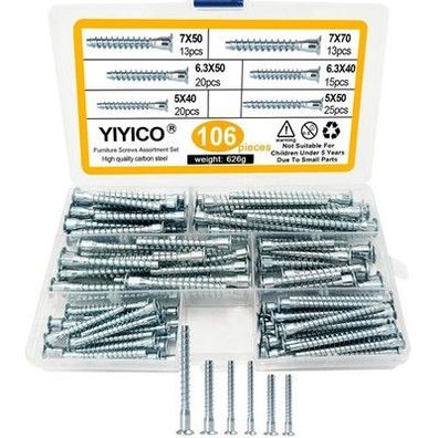 110x Confirmat Möbel-Schrauben Möbelverbinder 5x40 5x50 6.3x40 6.3x50 7x50 7x70