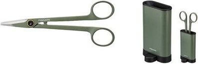 Fiskars Kleine Pflanzenschere mit Halter, Gesamtlänge 17 cm, Edelstahl, Grün