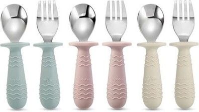 PandaEar 6 Stück Kinder-Besteck Silikongriff Edelstahl Kinder-Geschirr Set Baby