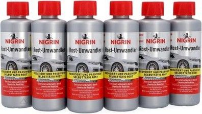 NIGRIN Rostumwandler, 6 x 200 ml, rostlösend, Rostentferner, für Auto, KfZ