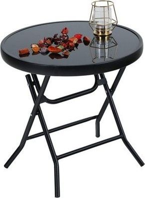 Phivilla Klappbar Runder Beistelltisch Glas Metall Garten-Tisch (46x46x48cm)