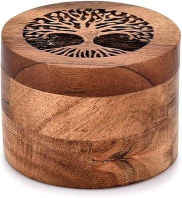 Samhita Handgefertigte Urne aus Akazienholz für Asche, Baum des Lebens, Holz