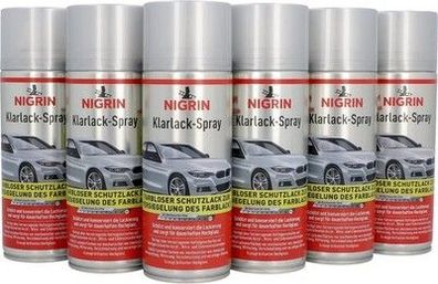 NIGRIN Klarlack, 6 x 400 ml, glänzender Autolack, schütz Felgen und Karosserie