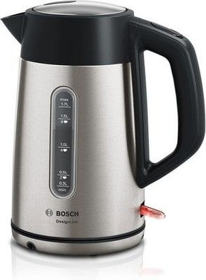 Bosch kabelloser Wasserkocher DesignLine TWK4P440, 1,7 L, 2400 W, Edelstahl