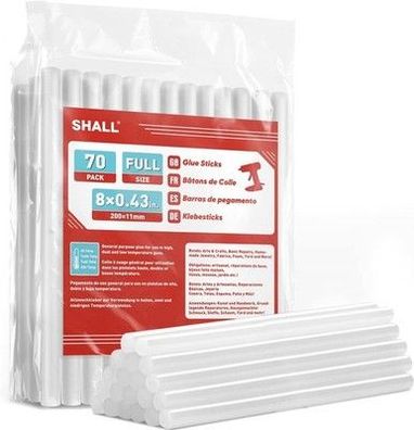SHALL Heißklebestifte, 11mm x 200 mm, 70er-Pack Klare Heißklebepistolen-Sticks