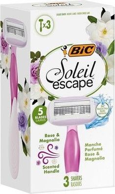 BIC Soleil Escape 5-Klingen-Einweg-Rasierer für Damen, Rose & Magnolie, 3er Box
