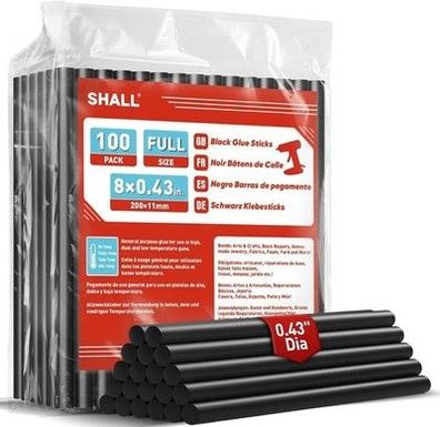 SHALL-100er-Pack schwarze Klebestifte, 0,43 Zoll x 8 Zoll (11 mm x 200 mm)