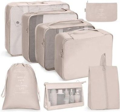 OSDUE Koffer Organizer Set 8-teilig, Verpackungswürfel, Wasserdicht, Beige