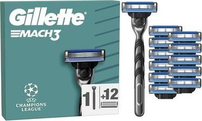 Gillette Mach3 Basis Rasierer für Männer, 1 Gillette Rasierer + 12 Ersatzklingen