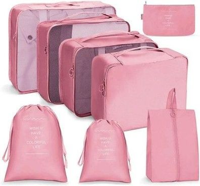 OSDUE Koffer Organizer Set 8-teilig, Verpackungswürfel, wasserdicht Reise, Rosa