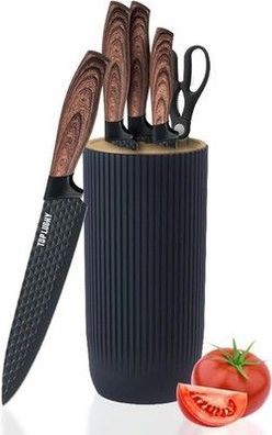Messer Set, 6-teiliges Schwarz Scharfes Messerblock Set für Küche, Antihaft