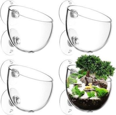 AIMEKE 4 Stück Wasserpflanzentopf Aquarium Deko Kristallglas Glas Cup